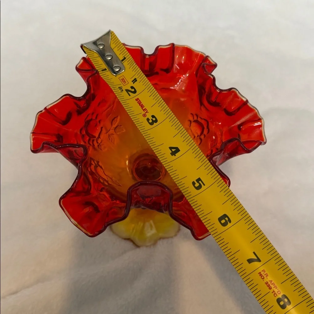 Fenton Ambèrina Ruffled Glass Thumbprint 6inch Pedestal Compote